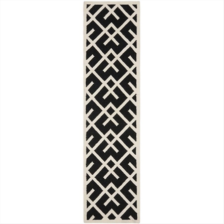 Safavieh 2 Ft. -6 In. X 10 Ft. Runner Contemporary Dhurries- Black And Ivory- Flatweave Rug DHU552L-210